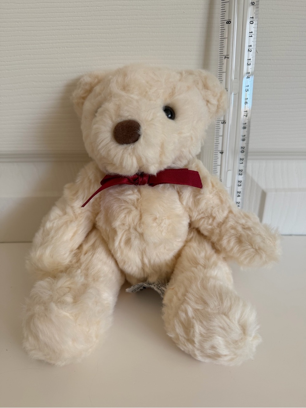 Russ Berrie Schubert Plush Teddy Red Bow Accent. Curly fur